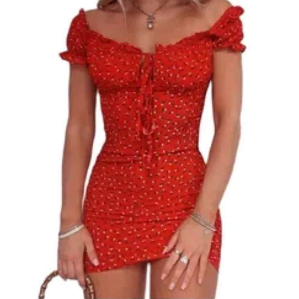 Red Off-Shoulder Mini Dress - Picture 1 of 3
